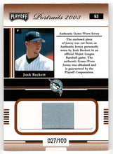 Load image into Gallery viewer, Josh Beckett 27/100 - Florida Marlins - Bronze Jersey (MLB Baseball Card) 2003 Playoff Portraits # 63 Mint