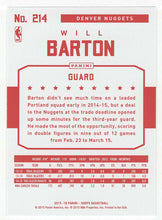 Load image into Gallery viewer, Will Barton - Denver Nuggets - Red Backs (NBA Basketball Card) 2015-16 Hoops # 214 Mint