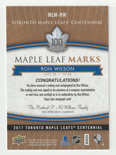 Load image into Gallery viewer, Ron Wilson - Autograph - Maple Leaf Marks (NHL Hockey Card) 2017-18 Upper Deck Toronto Maple Leafs Centennial # MLM-RW Mint