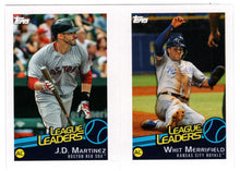 Load image into Gallery viewer, Whit Merrifield - J.D. Martinez - Carlos Santana - League Leaders (MLB Baseball Card) 2019 Topps Stickers 124 Mint