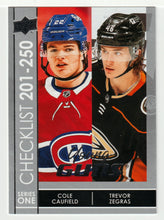 Load image into Gallery viewer, Cole Caufield - Trevor Zegras - Checklist # 3 - Young Guns (NHL Hockey Card) 2021-22 Upper Deck # 250 Mint