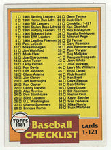 Load image into Gallery viewer, Checklist # 1 (1-121) (MLB Baseball Card) 1981 Topps # 31 Mint