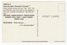 Load image into Gallery viewer, ABZUG'S Hospital Utensils - Vintage Original Postcard # 2245 - New - 1960's - NM
