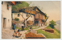 Load image into Gallery viewer, Chickens on the Roadside in Switzerland - Art - Painting - Vintage Original Postcard # 1732 - New - 1950's