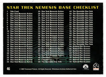 Load image into Gallery viewer, Checklist # 1 (Trading Card) Star Trek Nemesis - 2002 Rittenhouse Archives # 46 - Mint