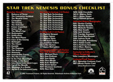 Load image into Gallery viewer, Checklist # 2 (Trading Card) Star Trek Nemesis - 2002 Rittenhouse Archives # 47 - Mint