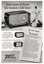 Load image into Gallery viewer, Zenith Pacemaker Radios Vintage Ad - (Table Top Radios) # 138 - 1948