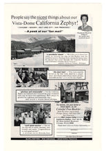 Load image into Gallery viewer, California Zephyr Vista Dome Railway Vintage Ad - (A Peak at our Fan Mail) # 533 - 1960's