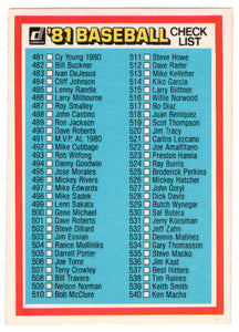 Checklist # 5 (MLB Baseball Card) 1981 Donruss # NNO NM/MT