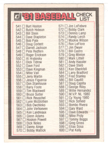 Checklist # 5 (MLB Baseball Card) 1981 Donruss # NNO NM/MT