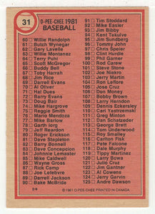 Checklist 1 - # 1 - # 125 (MLB Baseball Card) 1981 O-Pee-Chee # 31 NM