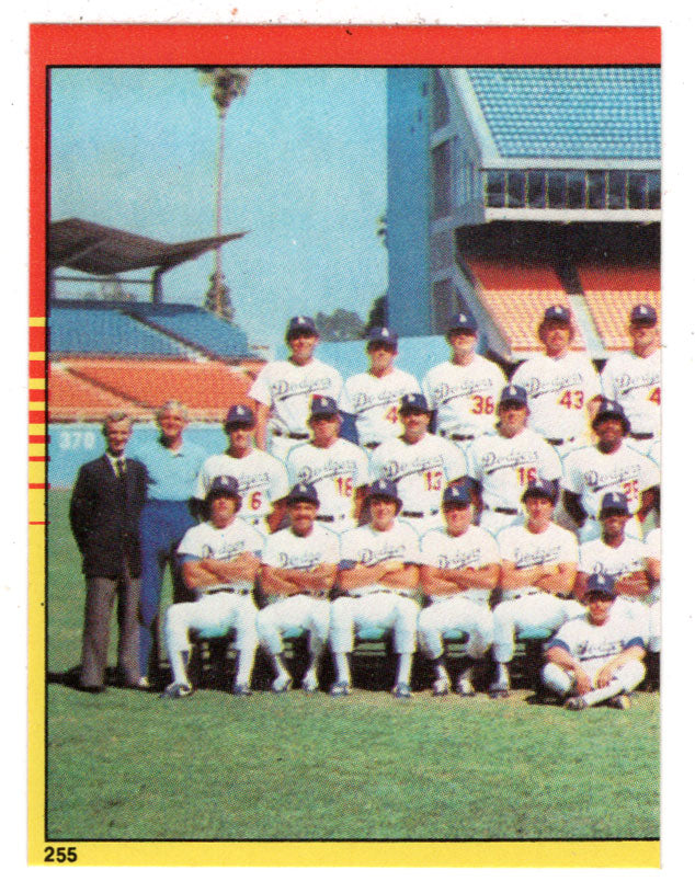Los Angeles Dodgers - World Champions (Left Half Photo) (MLB Baseball Card) 1982 Topps Stickers # 255 Mint