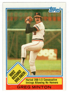 Greg Minton - San Francisco Giants - Record Breaker (MLB Baseball Card) 1983 Topps # 3 NM/MT