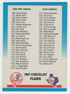 Checklist - Yankees - Rangers - Tigers - Phillies (MLB Baseball Card) 1987 Fleer # 655 Mint