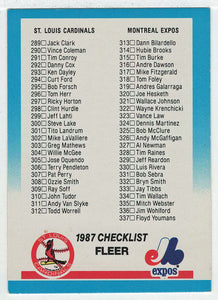 Checklist - Cardinals - Expos - Brewers - Royals (MLB Baseball Card) 1987 Fleer # 657 Mint