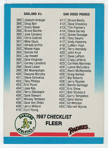 Checklist - A's - Padres - Dodgers - Orioles (MLB Baseball Card) 1987 Fleer # 658 Mint