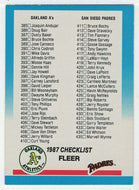 Checklist - A's - Padres - Dodgers - Orioles (MLB Baseball Card) 1987 Fleer # 658 Mint