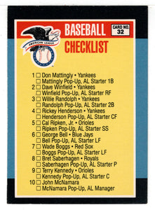 Checklist - All-Stars # 1 - # 32 (MLB Baseball Card) 1988 Donruss # 32 Mint