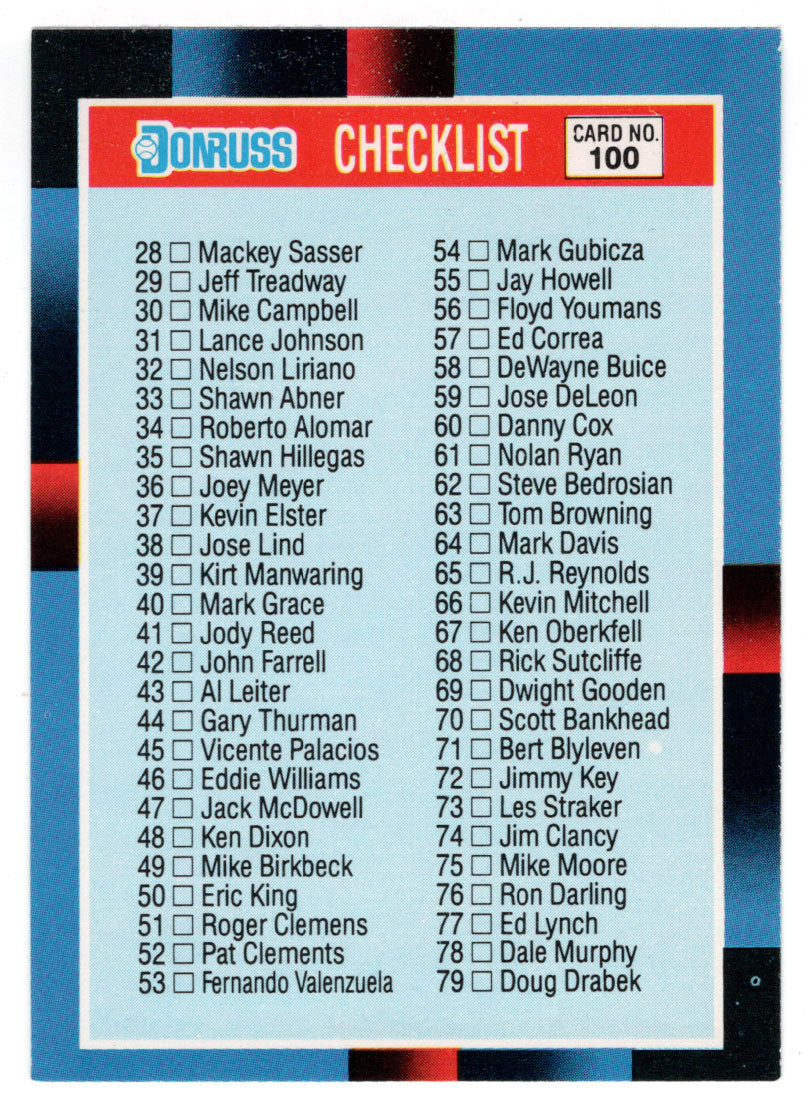 Checklist # 2 - # 28 - # 137 (MLB Baseball Card) 1988 Donruss # 100 Mint