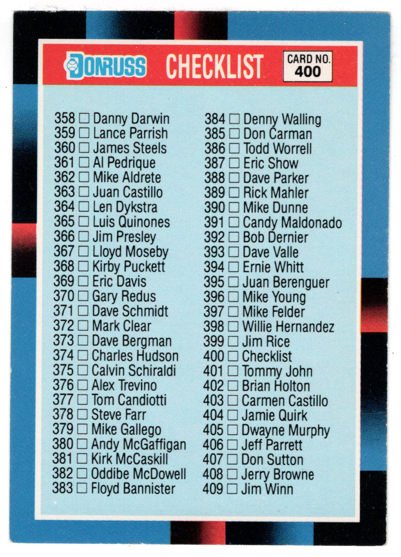Checklist # 5 - # 348 - # 467 (MLB Baseball Card) 1988 Donruss # 400 Mint