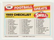 Checklist # 3 & # 4 (NFL Football Card) 1989 Swell Greats # 150 Mint