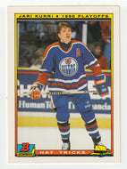 Jari Kurri - Edmonton Oilers - Hat Trick (NHL Hockey Card) 1990-91 Bowman # 19 Mint