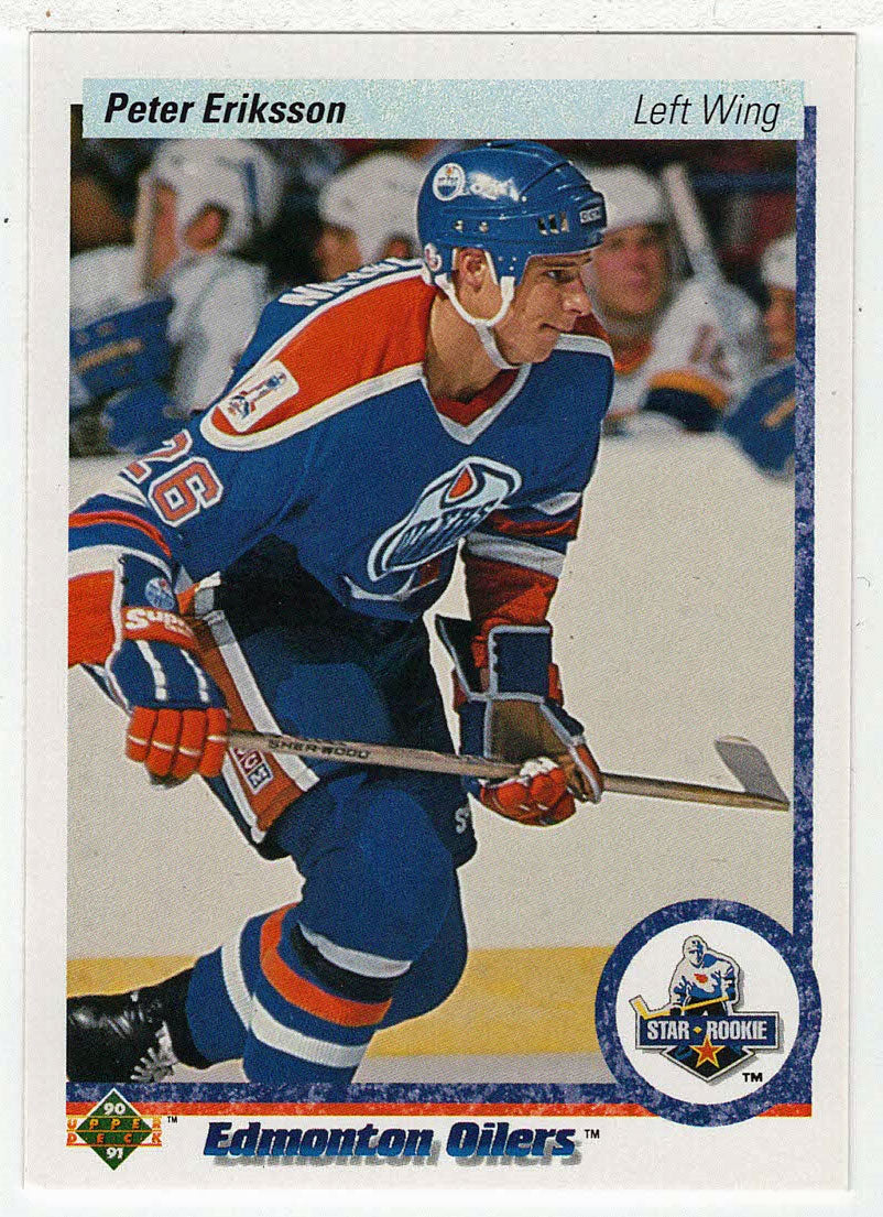 Peter Eriksson RC - Photo Actually Tommy Lehmann - Edmonton Oilers (NHL Hockey Card) 1990-91 Upper Deck # 145 Mint
