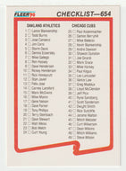 Checklist # 1 (#1-#99) (MLB Baseball Card) 1990 Fleer # 654 Mint
