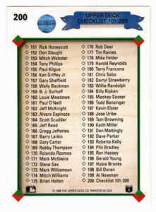 Checklist # 101 - # 200 (MLB Baseball Card) 1990 Upper Deck # 200 Mint