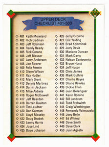 Checklist # 401 - # 500 (MLB Baseball Card) 1990 Upper Deck # 500 Mint