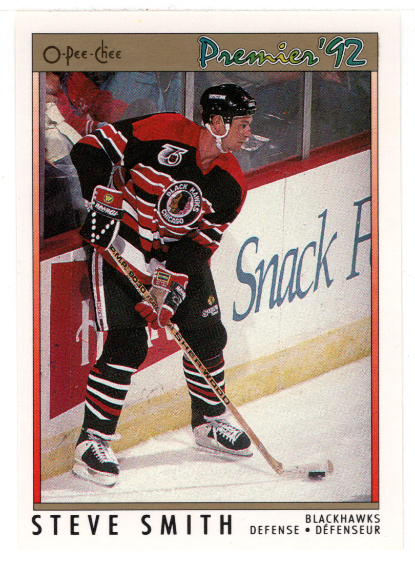 Steve Smith - Chicago Blackhawks (NHL Hockey Card) 1991-92 O-Pee-Chee Premier # 136 Mint