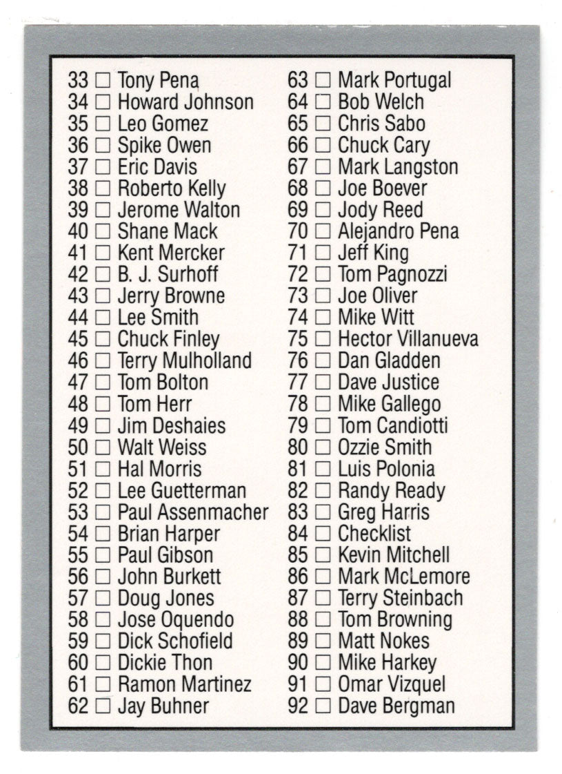 David Justice - Atlanta Braves - Checklist # 1 (MLB Baseball Card) 1991 Leaf # 84 Mint