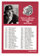 Checklist # 3 - Tony LaRussa - Oakland Athletics (MLB Baseball Card) 1991 Leaf Studio # 263 Mint