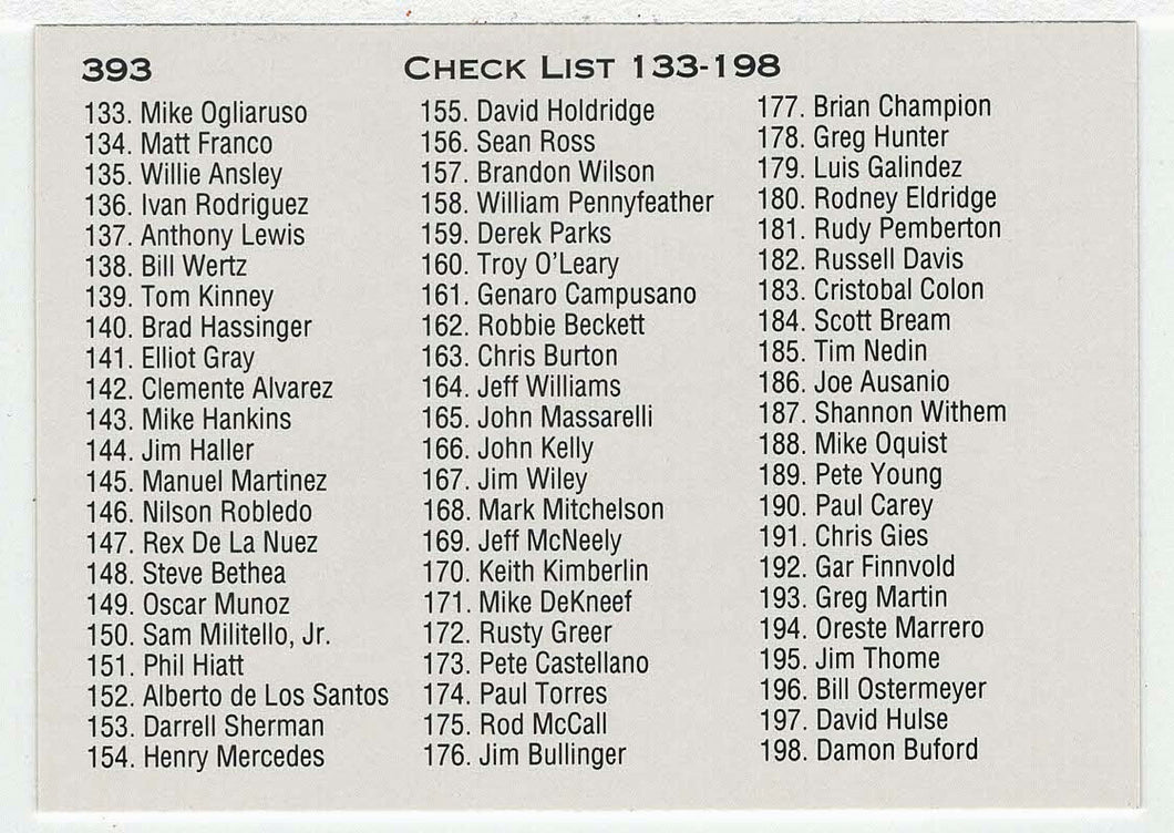 Checklist # 3 (MLB - Minor League Baseball Card) 1991 Classic Best # 393 Mint