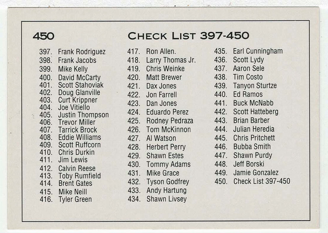 Checklist # 7 (MLB - Minor League Baseball Card) 1991 Classic Best # 450 Mint