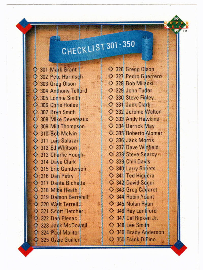 Checklist # 4 (# 301 - # 400) (MLB Baseball Card) 1991 Upper Deck # 400 Mint