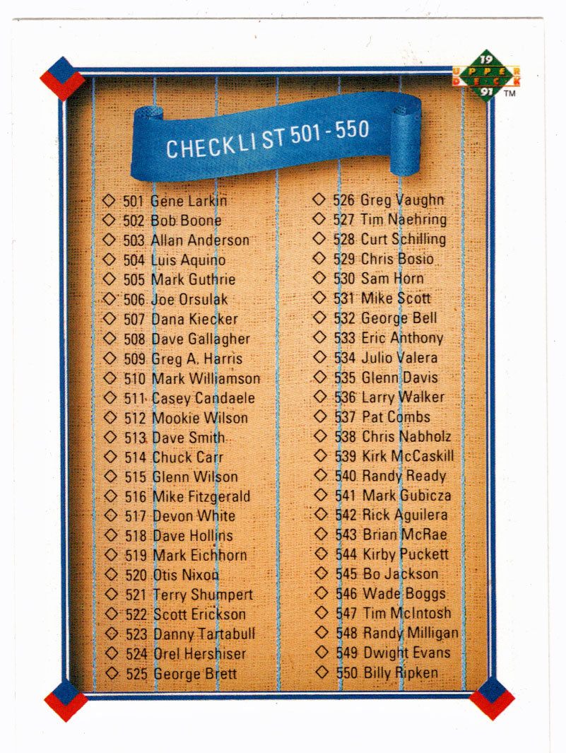 Checklist # 6 (# 501 - # 600) (MLB Baseball Card) 1991 Upper Deck # 600 Mint