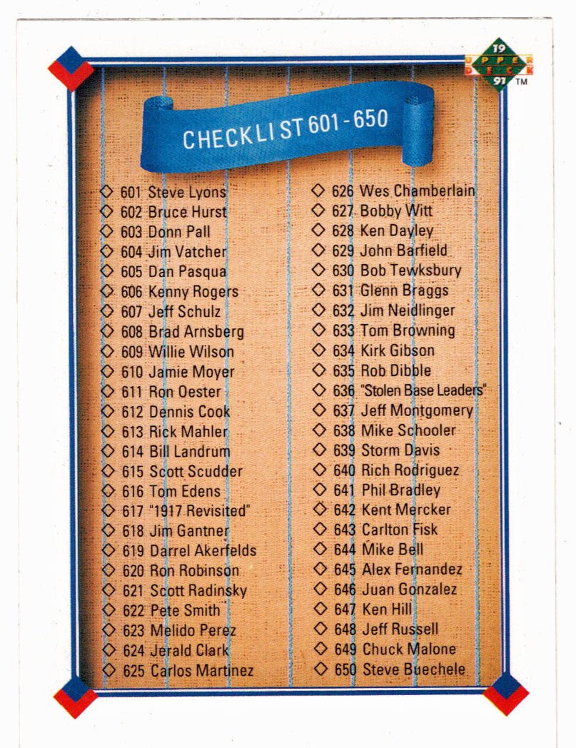 Checklist # 7 (# 601 - # 700) (MLB Baseball Card) 1991 Upper Deck # 700 Mint