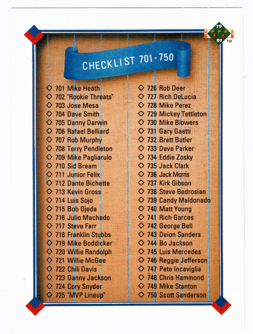 Checklist # 8 (# 701 - # 800) (MLB Baseball Card) 1991 Upper Deck # 800 Mint