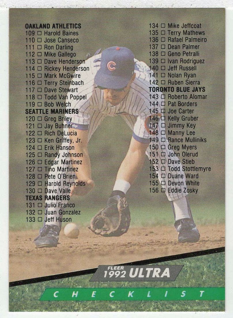 Checklist # 2 - Ryne Sandberg (MLB Baseball Card) 1992 Fleer Ultra # 299 Mint