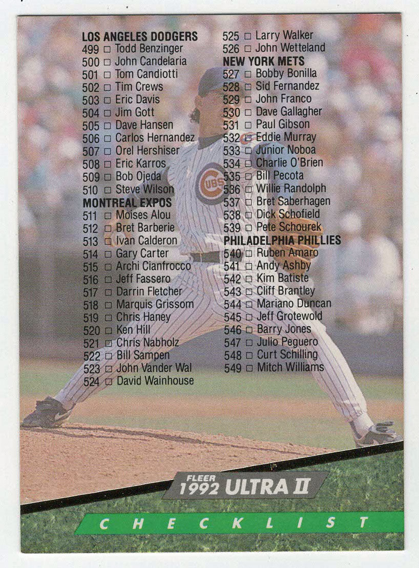 Checklist # 6 - Mike Morgan (MLB Baseball Card) 1992 Fleer Ultra # 600 Mint