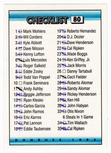 Checklist # 1 - # 1 - # 79 (MLB Baseball Card) 1992 Donruss # 80 (Filled In)