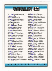 Checklist # 5 - # 317 - # 396 (MLB Baseball Card) 1992 Donruss # 396 (Filled In)