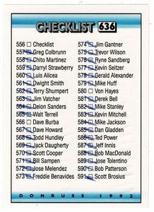 Checklist # 8 - # 556 - # 635 (MLB Baseball Card) 1992 Donruss # 636 (Filled In)