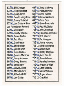 Checklist # 9 - # 636 - # 716 (MLB Baseball Card) 1992 Donruss # 716 (Filled In)