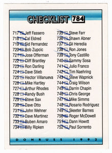 Checklist # 10 - # 717 - # 784 - # BC1 - # BC8 (MLB Baseball Card) 1992 Donruss # 784 (Filled In)