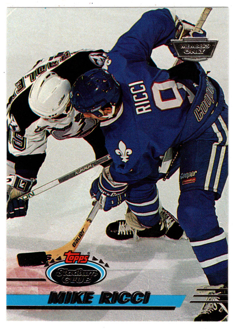 Mike Ricci - Quebec Nordiques (NHL Hockey Card) 1993-94 Topps Stadium Club # 176 Mint