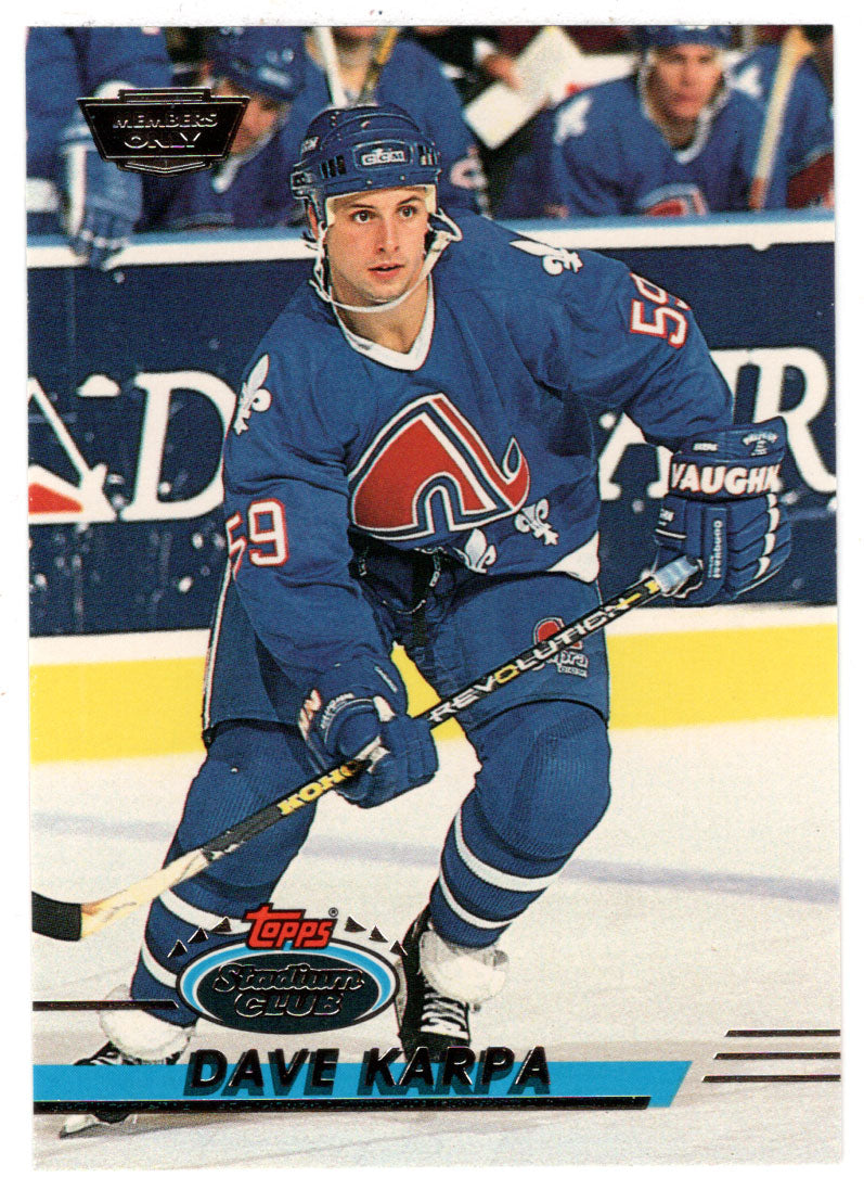 Dave Karpa - Quebec Nordiques (NHL Hockey Card) 1993-94 Topps Stadium Club # 296 Mint