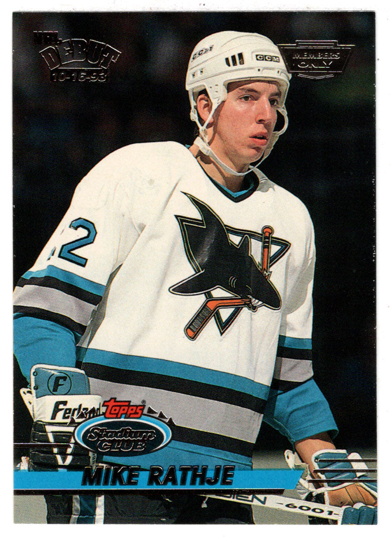 Mike Rathje - San Jose Sharks (NHL Hockey Card) 1993-94 Topps Stadium Club # 322 Mint