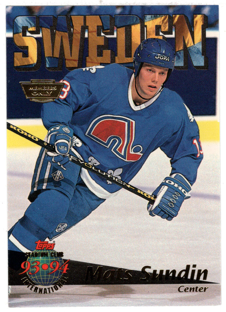 Mats Sundin - Quebec Nordiques (NHL Hockey Card) 1993-94 Topps Stadium Club # 425 Mint
